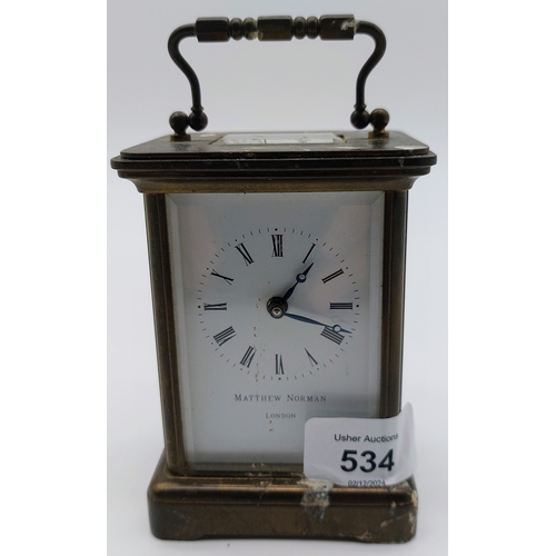 534 - Brass Carriage Clock by Matthew Norman London