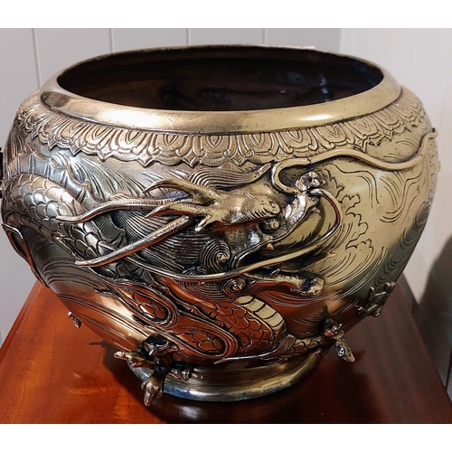 546 - Large Dragon Motif Brass Planter - C. 36cm W