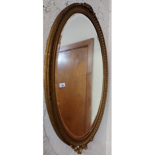 548 - Gilt Oval Bevelled Mirror - C. 63cm W x 100cm H