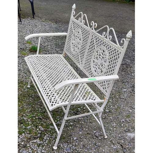 570 - Neat Size White Metal Lattice Garden Bench - C. 117cm W