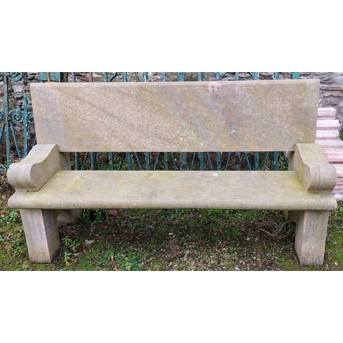 574 - Carved Sandstone Garden Bench - C. 166cm W