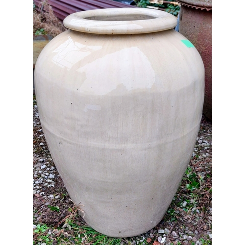 595 - Cream Glazed Bulbous Planter - C. 40cm W x 64cm H