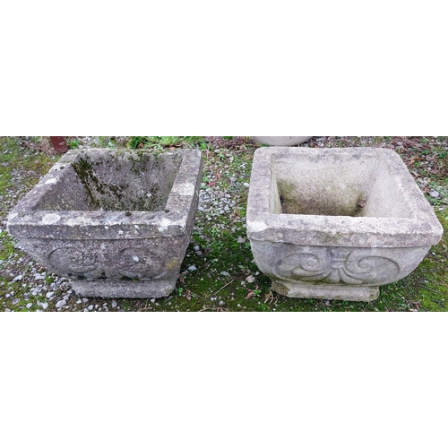 598 - Pair of Square Concrete Planters - C. 35cm x 35cm x 25cm H