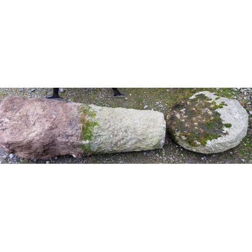 604 - Granite Staddle Stone - Pillar C. 105cm H, Cap C. 50cm W