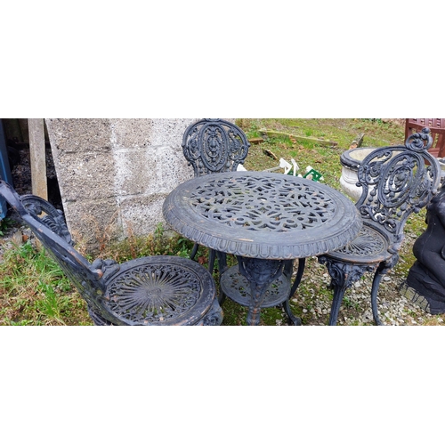 609 - Heavy Cast Iron Table (70cm W) & 3 Chairs