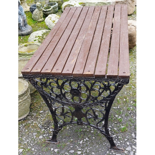 611 - Metal Base Wooden Slat Top Garden Table - C. 123cm W x 62cm D x 67cm H