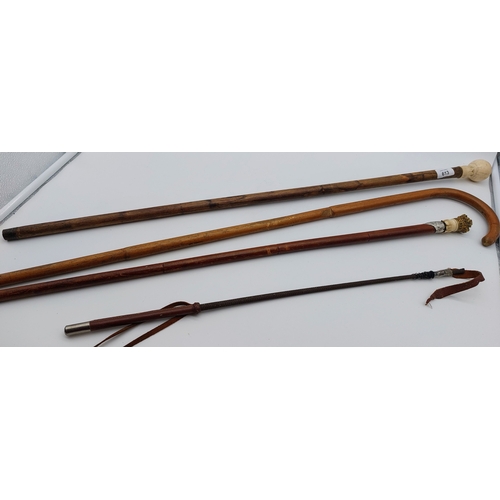 613 - 3 Vintage Walking Sticks and a Riding Crop