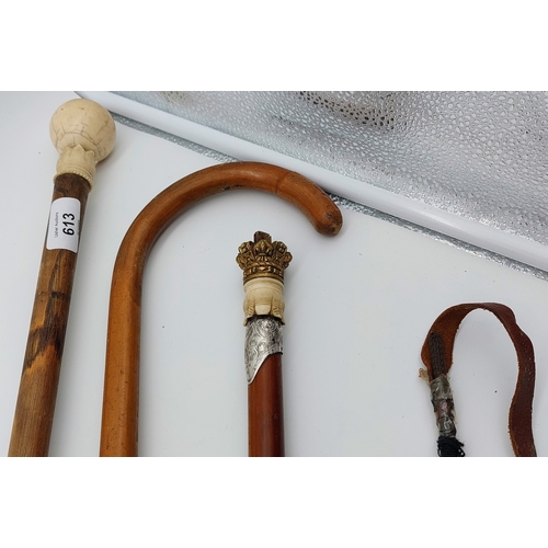 613 - 3 Vintage Walking Sticks and a Riding Crop