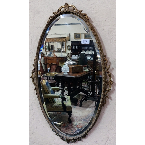 617 - French Style Gilded Metal Frame Bevelled Mirror - C. 47cm W x 75cm H