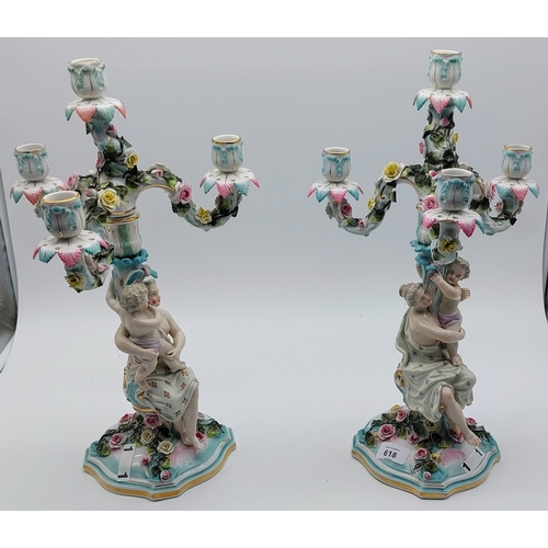 618 - Pair of 19th Century Porcelain Figural Candelabra - C. 48cm H