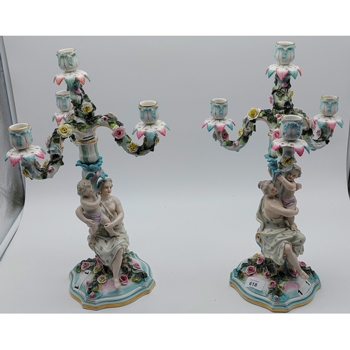 618 - Pair of 19th Century Porcelain Figural Candelabra - C. 48cm H