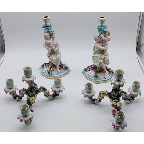 618 - Pair of 19th Century Porcelain Figural Candelabra - C. 48cm H