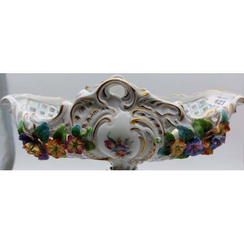 623 - 19th Century Porcelain Lattice Fruit Bowl with Figural Base - C. 32cm W x 36cm H