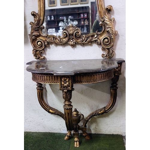 624 - French Gilt Console Table with Marble Top and Matching Gilt Mirror with Cherub Mouldings - Table C. ... 