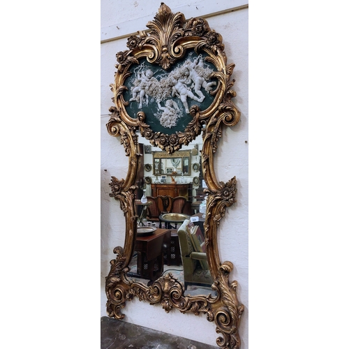 624 - French Gilt Console Table with Marble Top and Matching Gilt Mirror with Cherub Mouldings - Table C. ... 