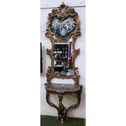 624 - French Gilt Console Table with Marble Top and Matching Gilt Mirror with Cherub Mouldings - Table C. ... 