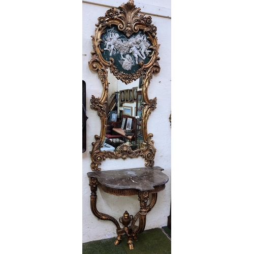 624 - French Gilt Console Table with Marble Top and Matching Gilt Mirror with Cherub Mouldings - Table C. ... 