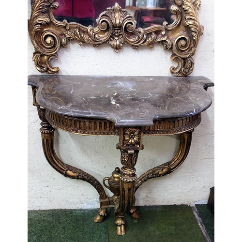 624 - French Gilt Console Table with Marble Top and Matching Gilt Mirror with Cherub Mouldings - Table C. ... 