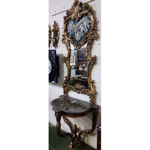 625 - French Gilt Console Table with Marble Top and Matching Gilt Mirror with Cherub Mouldings - Table C. ... 