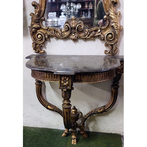 625 - French Gilt Console Table with Marble Top and Matching Gilt Mirror with Cherub Mouldings - Table C. ... 