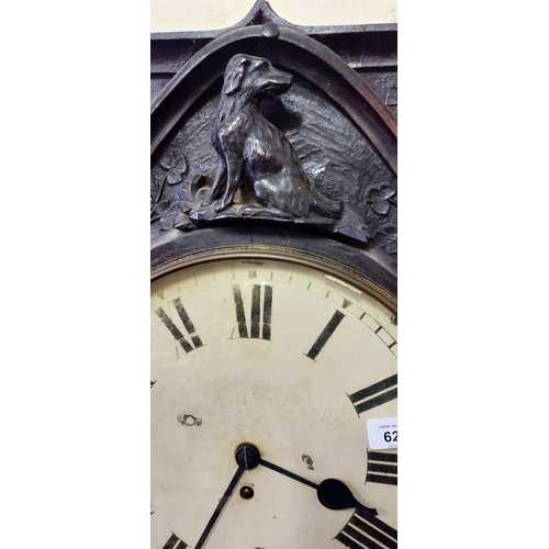 627 - Early 19th Century Irish Fusee Wall Clock - Highly Carved Mahogany with Irish Motifs inc Shamrock, S... 