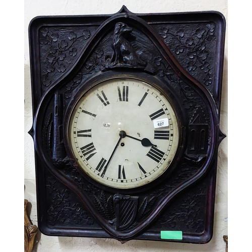 627 - Early 19th Century Irish Fusee Wall Clock - Highly Carved Mahogany with Irish Motifs inc Shamrock, S... 