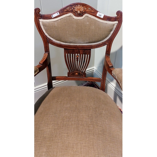 628 - Edwardian Inlaid Mahogany Parlor Armchair