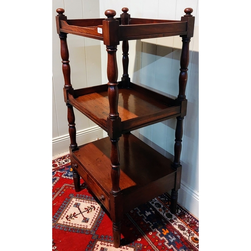 636 - Neat Victorian Mahogany 3-Tier Dumb Waiter with Drawer - C. 59cm W x 48cm D x 125cm H