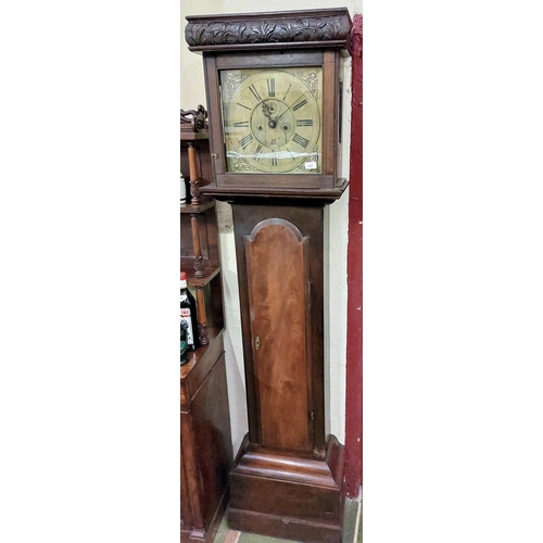 637 - John Finney Dublin Longcase Clock - C. 1730's. Cuban Mahogany with Brass Face - C. 209cm H