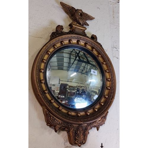 646 - Regency Style Gilt Convex Mirror - C. 42cm W x 70cm H