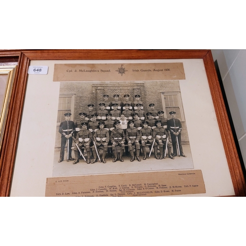 648 - 3 Framed Photos - Cpl J McLaughlins Squad Irish Guards August 1936, Corporals Mess Guards Depot 1936... 