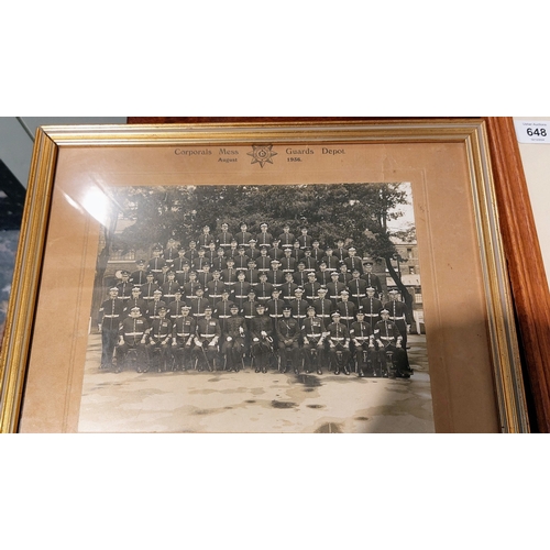 648 - 3 Framed Photos - Cpl J McLaughlins Squad Irish Guards August 1936, Corporals Mess Guards Depot 1936... 