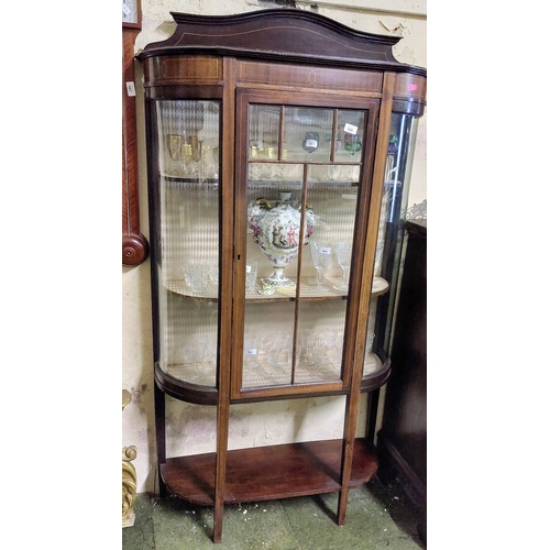 666 - Edwardian Inlaid Mahogany Bow Front Display Cabinet - C. 90cm W x 29cm D x 172cm H