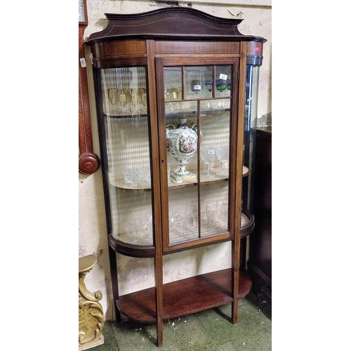 666 - Edwardian Inlaid Mahogany Bow Front Display Cabinet - C. 90cm W x 29cm D x 172cm H