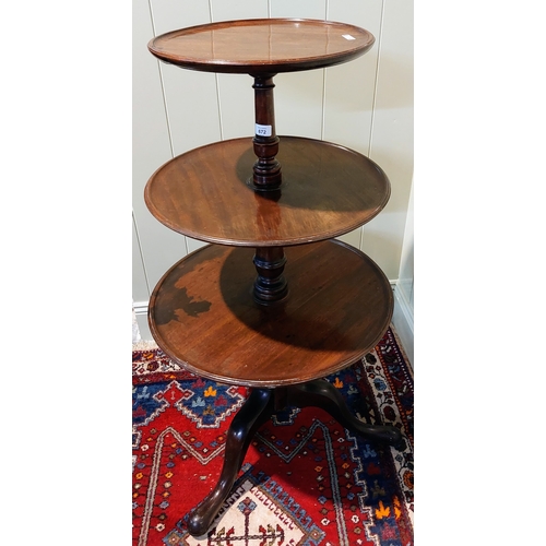 672 - Georgian Circular Mahogany 3-Tier Dumb Waiter - C. 115cm H