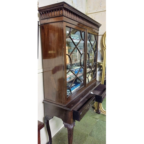 676 - Mahogany Astral Glazed Bookcase with 2 Drawers on Ball & Claw Feet - C. 130cm W x 45cm D x 192cm H