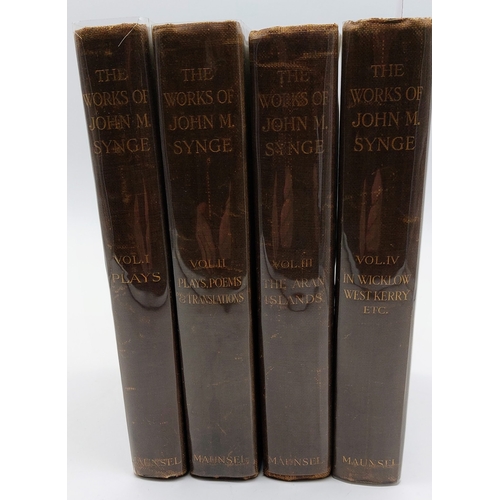 679 - The Works of John M Synge Vols I - IV, 1910, Maunsel & Co - Bound in Brown Buckram, Gilt Stamp and T... 