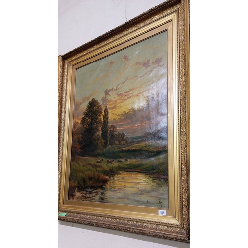 697 - Large 19th Century Gilt Frame Oil on Canvas Country Scene - H? Jones 1875 - C. 70cm W x 90cm H (meas... 