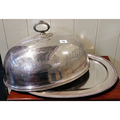 702 - Large Silver Plate Meat Cover and Platter - C. 55cm W