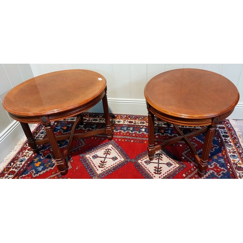 705 - Pair of Oval Mahogany Side Tables with X-Frame Stretcher - C. 66cm x 57cm x 54cm H