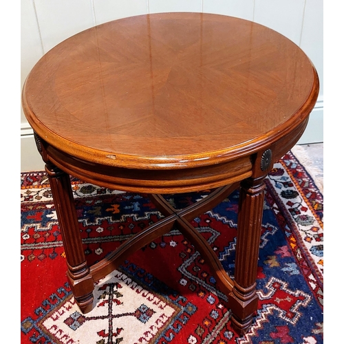 705 - Pair of Oval Mahogany Side Tables with X-Frame Stretcher - C. 66cm x 57cm x 54cm H