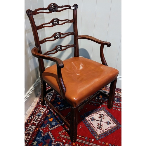 706 - Georgian Carved Mahogany Armchair with Leather Seat