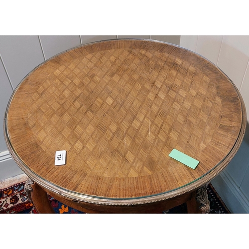 724 - Kingwood Marquetry Circular Occasional Table with Ormolu Mountings - C. 61cm W x 78cm H