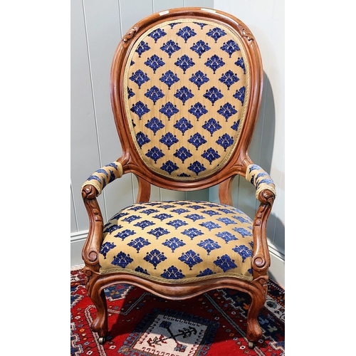 725 - Victorian Mahogany Upholstered High Back Gents Armchair