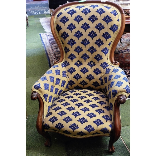 726 - Victorian Mahogany Upholstered Ladies Armchair