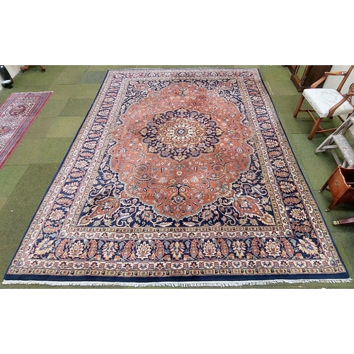 730 - Large Good Quality Blue Hand Knotted Wool Carpet Square - C. 400 x 300cm