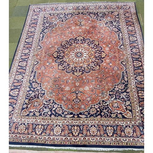 730 - Large Good Quality Blue Hand Knotted Wool Carpet Square - C. 400 x 300cm