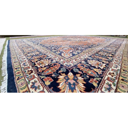 730 - Large Good Quality Blue Hand Knotted Wool Carpet Square - C. 400 x 300cm