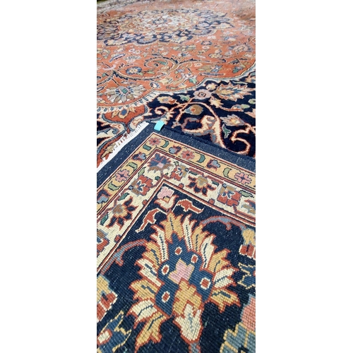 730 - Large Good Quality Blue Hand Knotted Wool Carpet Square - C. 400 x 300cm