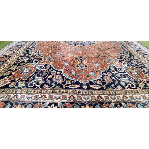 730 - Large Good Quality Blue Hand Knotted Wool Carpet Square - C. 400 x 300cm